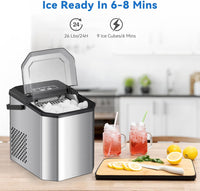 GARVEE 26lbs/24H Countertop Ice Maker with Ice Scoop and Basket Portable Self-Cleaning Ice Cube Maker for Home Kitchen Office Bar Party