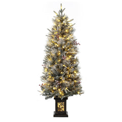 GARVEE 4.5FT Prelit Premium Snow Flocked Artificial Christmas Tree with 8 Mode Warm White LED, Mini Prelit Xmas Pine Tree for Christmas Decoration,Yard,Home,Office,Outdoor,Indoor, Snowflake Vintage Base-1PC