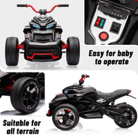 GARVEE 12V Kids Ride on Toy for Kids, 2x55W Powerful Engine 7AH Battery, 3 - 7 km/H, 3 Wheelers Electric Vehicle, LED Lights, 2 Speeds, EVA Tire, Music, USB - Black