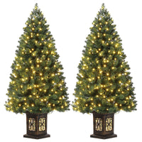 GARVEE 4.5 Ft Artificial Fiber Optic Christmas Tree, Pre-Lit Artificial Potted Xmas Tree with 300 Led Lights, 8 Lighting Modes, Includes Antique Urn Base, 2 PCS