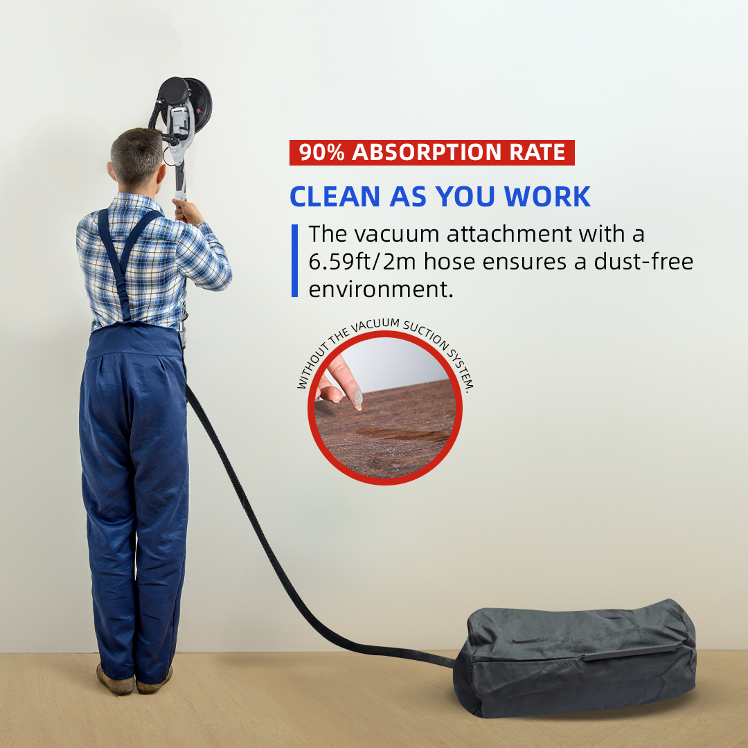 GARVEE Drywall Sander, 800W Electric Motor, 6.6ft Dust Hose, Variable Speed 800-1800RPM, LED Light, Extendable & Foldable Handle, 6 Pcs Sanding Discs, Carrying Bag