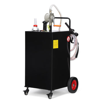 30 Gallon Stainless Steel Portable Fuel Caddy, Manual Pump & 4 Wheels