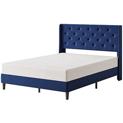 GARVEE Full Size Bed Frame with Wingback, Upholstered Platform, Diamond Tufted Headboard, Wooden Slats, Easy Assembly, Noise-Free, No Box Spring, Dark Blue