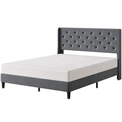 GARVEE Queen Button Tufted Platform Bed Frame + Velvet Upholstered + Wingback Headboard + Strong Wooden Slats + Noise-Free + Plastic Foot Plugs + Dark Grey, Queen + Bedroom