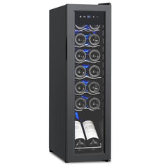 Wine Fridge 177 Bottle, Wine Cooler Refrigerator with 41~64°F Digital Temperature Control, Wine Refrigerator Freestanding for Red White Wine, Champagne, Beer with Blue Interior Light - 14 Bottles