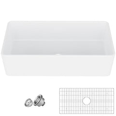 GARVEE White Farmhouse Sink 30x18 Fireclay Apron Front Single Bowl with Protective Grid & Strainer, Durable & Deep, Easy to Clean, Perfect for Modern Kitchens