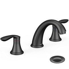 GARVEE 3 Hole Bathroom Sink Faucet, Pop-Up Drain, Hot/Cold Lines(8 Inch 1 Pack / Matte Black)