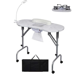 GARVEE Upgraded Manicure Nail Table with Adjustable Height, Built-in Dust Collector, LED Lamp, MDF, Foldable, Portable, Home Salon