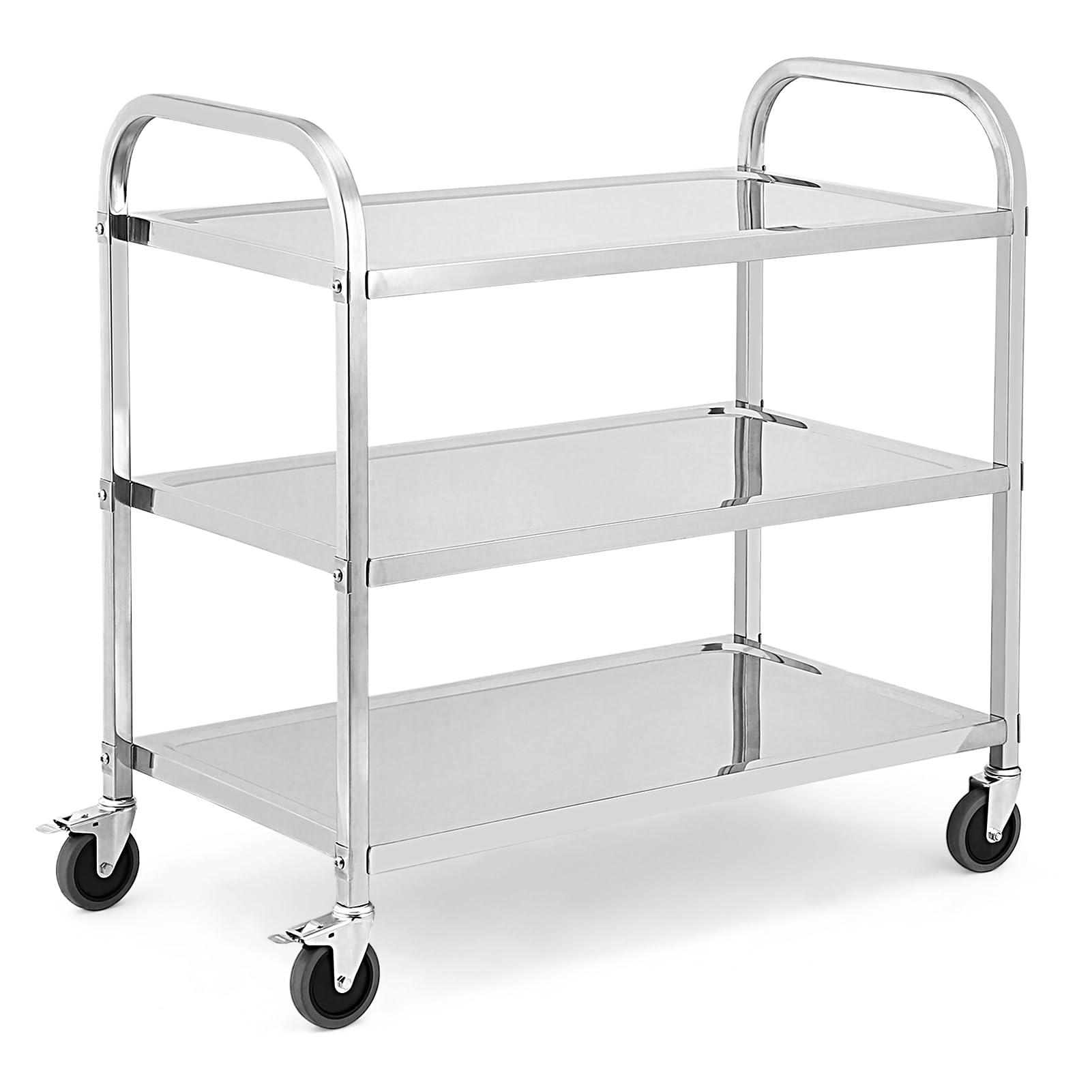 GARVEE 3 Tier Heavy Duty Trolley Rolling Cart, Stainless Steel Utility Cart with Handle and Locking Wheels, for Kitchen, Restaurant, Hospital, Laboratory and Home,  265Lbs - 85x45x90CM