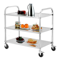 GARVEE 3 Tier Heavy Duty Trolley Rolling Cart, Stainless Steel Utility Cart with Handle and Locking Wheels, for Kitchen, Restaurant, Hospital, Laboratory and Home,  265Lbs - 85x45x90CM