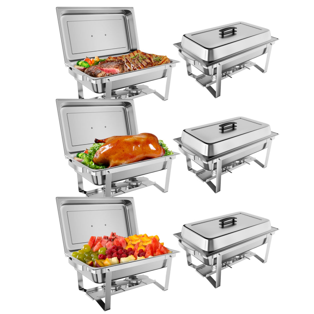 GARVEE 8QT(1×1/1Pan)Chafing Dish Buffet Set of 6 Stainless Steel Food Servers & Warmers, Includes Water Pan, for Weddings, Parties, Banquets, Catering