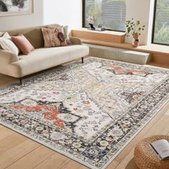 NANAN Area Rugs 4x6 Living Room Rug Southwestern Boho Rug Non Slip Distressed Bedroom Carpet Washable Vintage Rugs for Office Oriental Rug Farmhouse Floor Cover Red&Yellow