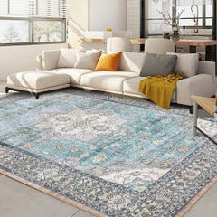 GARVEE 3x5 Rug Bedroom Decor Throw Rugs Vintage Area Rug for Bedroom Living Room Rug Low Pile Washable Rugs Distressed Boho Rug Medallion Carpet Madison Rug Non Slip Farmhouse Floor Cover Teal