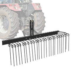 GARVEE 72 Inch Pine Straw Rake, 30pcs 8mm Coil Spring Tines Durable Powder Coated Steel Tow Behind Landscape Rake with 3 Point Hitch Receiver Attachment Fit to Cat0 Cat 1 Tractors for Leaves Grass, Black