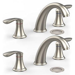 Bathroom Sink Faucet, Faucet for Bathroom Sink, Widespread Brushed Nickel Bathroom Faucet 3 Hole with Stainless Steel Pop Up Drain and cUPC Lead-Free Hose - (Brushed Nickel 2 Packs)