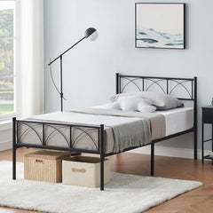 GARVEE Modern Iron Bed Frame with Headboard & Footboard, Firm Metal Support, Under Bed Storage, Easy Assembly, Black, Twin