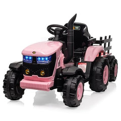 GARVEE 12V Remote Control Tractor for Kids with 7-LED & Safety Belt - Pink