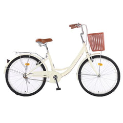 GarveeLife 24 Inch Beach Cruiser Bike for Women, Womens Bike with Basket 1 Speed, Step Through Bikes, Commuter Bicycle Women Adult with Adjustable Seat Beige