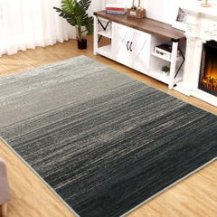 GARVEE Modern Geometric Abstract Rug 5x8 Black Non-Slip Low Pile Polypropylene with Jute Backing for Living Room, Bedroom, Dining Room, Nursery