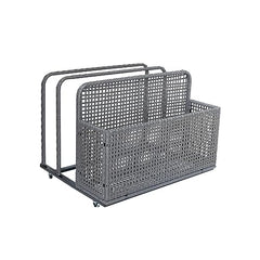 Poolside Float Storage, Outdoor Storage, Patio Poolside Float Storage Basket, Storage Box, PE Rattan Outdoor Pool Caddy with Rolling Wheels for Floaties, Patio, Pool, Movable - Grey-Hollow