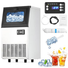 GARVEE Commercial Ice Maker Machine, 110Lbs/24H, 18Lbs Storage Bin, Stainless Steel, Automatic Cleaning, Low Noise, Ideal for Home, Bar, Hotel, Restaurant