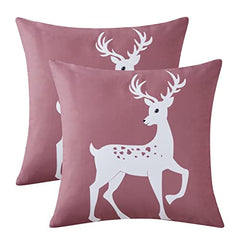 GARVEE Christmas Pillow Covers 18×18 inches Set of 2 Christmas Deer Pillow Case Green Velvet Throw Pillow Covers for Bed Sofa Living Room (Green, 18×18, 2 pcs)