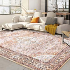 GARVEE Bedroom Decor Area Rug 6x9 Rug Throw Rugs for Bedroom Boho Rugs for Living Room Washable Rugs Vintage Medallion Rug Distressed Rug Low Pile Carpey Non Slip Farmhouse Floor Cover Orange