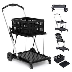 GARVEE Folding Shopping Cart with Wheels, Multi-Use Collapsible Trolley with Storage Gate