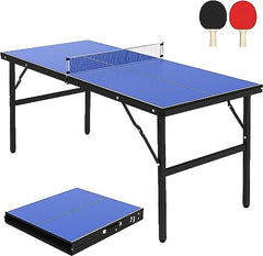 GARVEE Portable Table Tennis Table, Mid-Size Ping Pong Table for Indoor Outdoor Foldable Table Tennis Table with Net, Blue, 60 x 26 x 27.5inch