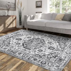 GARVEE Area Rugs 8x10 Large Boho Rugs for Living Room Machine Washable Rug Oriental Bedroom Rug Non Slip Office Carpet Low Pile Farmhouse Rug Vintage Rug Grey Floor Cover