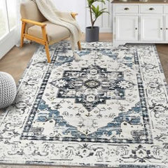 GARVEE Boho Washable Rug for Living Room, 5x7 Area Rugs Non Slip, Blue Large Carpet for Kitchen Bathroom Bedroom Entryway Laundry Living Room