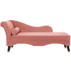 GARVEE Chaise Lounge Indoor, Velvet Lounge Chair Lounge with Solid Wood Legs, Recliner Lounge Chair Sofa for Living Room Bedroom (Pink 2)