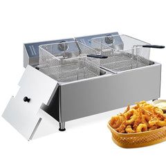 GARVEE Deep fryers Commercial Deep Fryer 11L x 2 Large Dual Tank Electric Countertop Fryer for Restaurant with 2 Frying Baskets and Lids, 1700W x 2, 110V