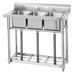 GARVEE Commercial Stainless Steel Sink, 3-Compartment with Shelf, 38.9