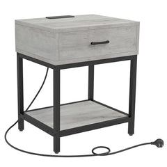 GARVEE Nightstand with Charging Station, Modern End Table with Drawer, Bedside Table for Bedroom Living Room (Grey)