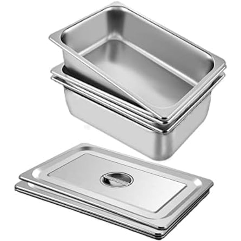 GARVEE 3 Pack Stainless Steel Food Pan 6" with Lid Table/Hotel Pan for Food Warmer in Gatherings Camping and Restaurants