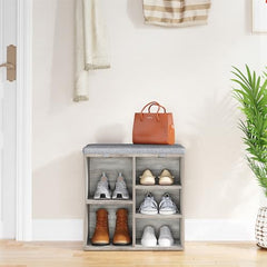 GARVEE Grey Shoe Bench + Storage + 3-Tier Adjustable Shelf + Particleboard + Cushioned Top + Entryway, Hallway, Living Room