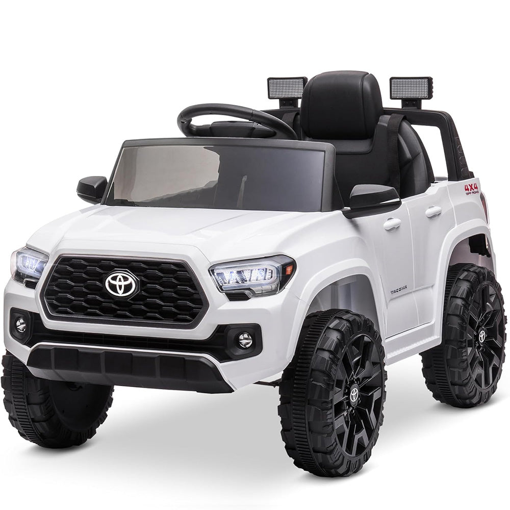 GARVEE 12V Toyota Tacoma Kids Car, Spring Suspension, with LED Light - White