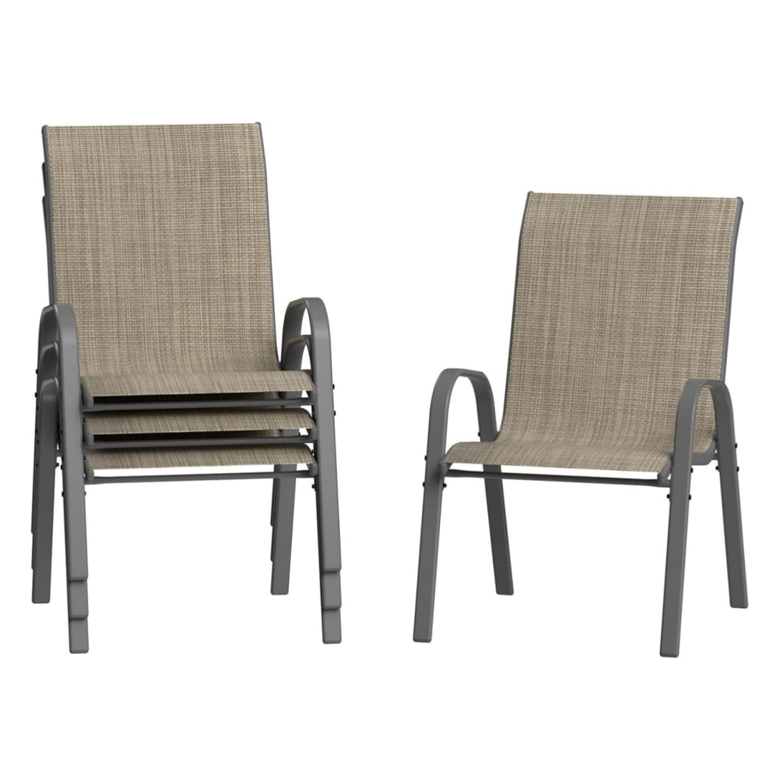 GARVEE Patio Stackable Chairs Set of 4, Outdoor Stacking Dining Chairs with Breathable Textilene Fabric & Metal Frame for Outdoor, Patio, Deck, Backyard, Brown