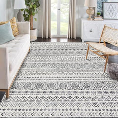 GARVEE Boho Moroccan Geometric Area Rug 4x6 | Machine Washable, Non-Slip | Polyester, Foldable | Living Room, Bedroom, Grey/Beige