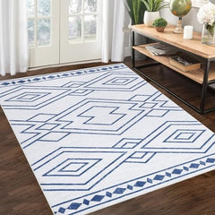 GARVEE Washable Geometric Bohemian Rug 5x7 Ultra-Thin Polyester Non-Slip Backing Pet & Child Friendly, Living Room