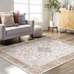 GARVEE 9x12 Area Rug Large Vintage Distressed Machine Washable Area Rug for Living Room Traditional Medallion Non-Slip Stain Resistant Accent Rug Carpet for Bedroom Decoration, Orange