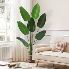 GARVEE 4Feet Artificial Bird of Paradise Plant + Fake Banana Leaf + Indoor Outdoor Use + 7 Trunks + Pot Included + Home Office Decor