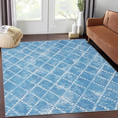 GARVEE Rugs for Living Room 5x7 Rug Modern Area Rug Washable Rugs Trellis Abstract Rug Bedroom Decor Floor Mats Ultra Soft Area Rug Non Slip Office Rug Geometric Rug for Nursery, Blue 5'x7'