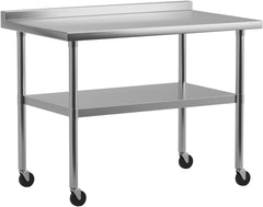 GARVEE 60x24 Inches Stainless Steel Work Table with Backsplash and Caster NSF Certified Heavy Duty Kitchen Prep Table for Hotel Home Restaurant