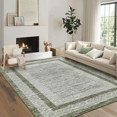 GARVEE 9x12 Large Modern Green Area Rug Distressed Bordered Rug Soft Non Shedding Floor Carpet, Geometric Rug, Washable Non Slip Rug, Low Pile Indoor Area Rug for Living Room, Bedroom