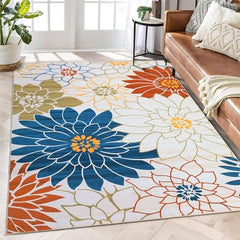 GARVEE Floral Rug 4x6 Washable Area Rug Modern Accent Distressed Throw Rugs Non Slip Non Shedding Indoor Carpet Low Pile Rug for Living Room Bedrooms Decor, Beige