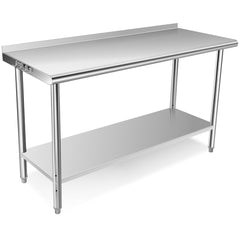 PULLAFUN Stainless Steel Table, 60 x 24 inches Kitchen Prep Work Tables with Backsplash, NSF Commercial Worktable with Adjustable Under Shelf for Restaurant Home and Hotel