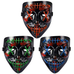 GARVEE Halloween Scary Mask LED Mask LED Purge Mask [3PACK] LED Light Up Mask EL Wire Light Up for Festival Cosplay Halloween Costume Halloween Festival Party