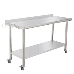 GARVEE Stainless Steel Table for Prep & Work with Caster Wheels, Heavy Duty Workbench with Removable Trash Rack, Metal Work Table with Backsplash for Outdoor, Workshop, Home and Hotel